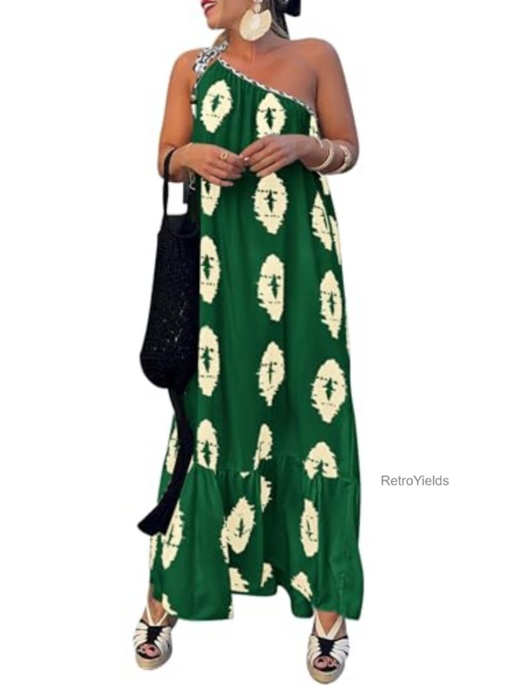 One Shoulder Maxi Dress Flowy Boho Long Sundress Beach Vacation
